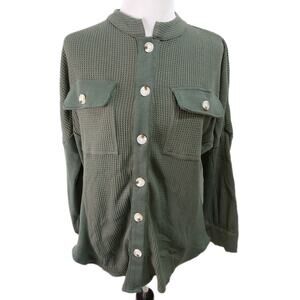 Saukole Small Green Waffle Knit Button-Down Shirt #L55